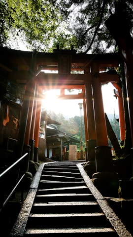 brown tori entrance on flight of stairs