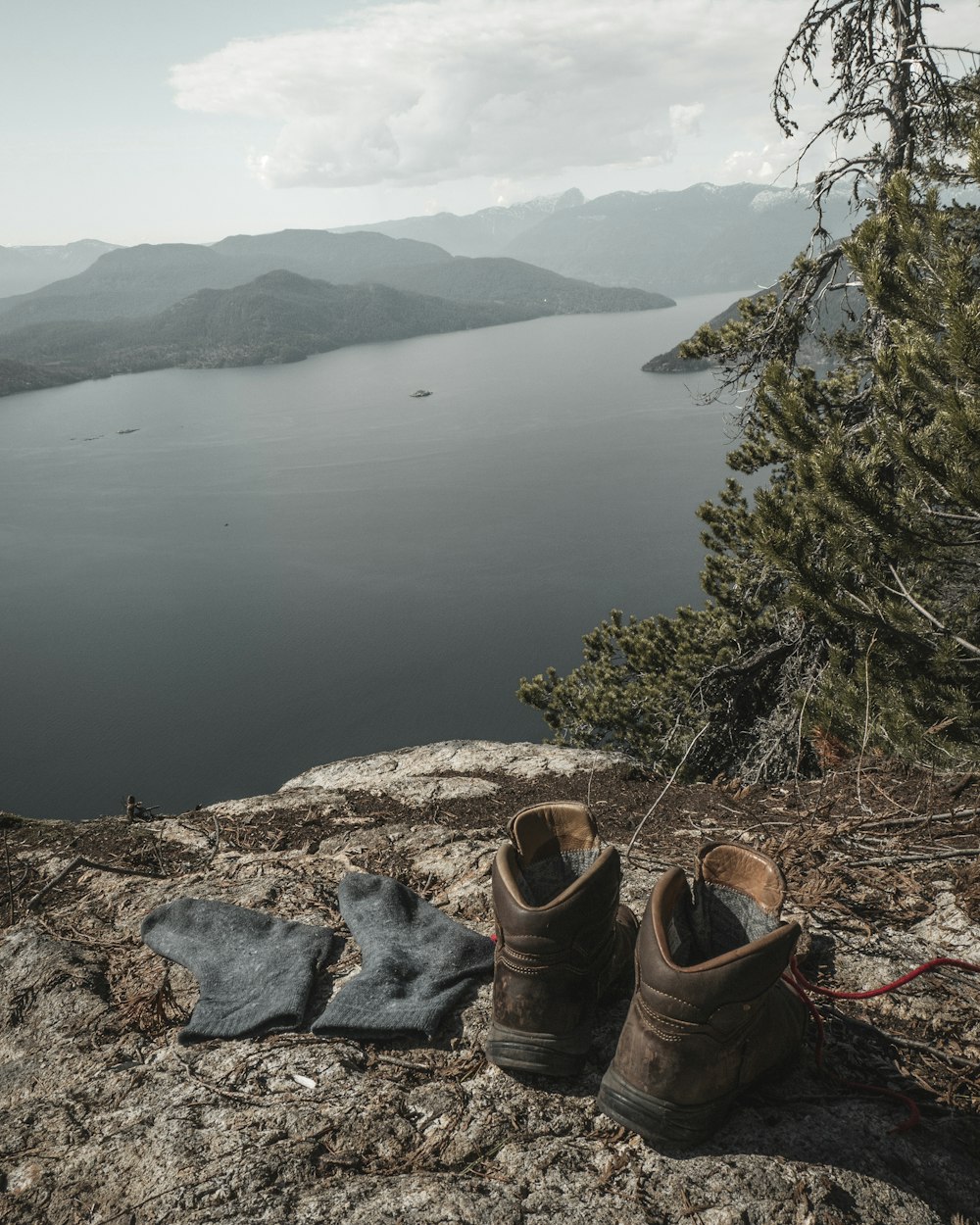 brown boots on rock