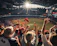 A passionate softball fan cheering in a stadium with team colors.