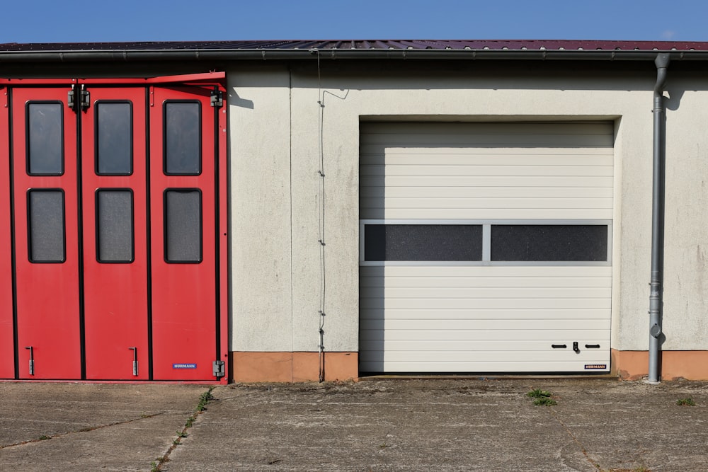 red metal sliding door