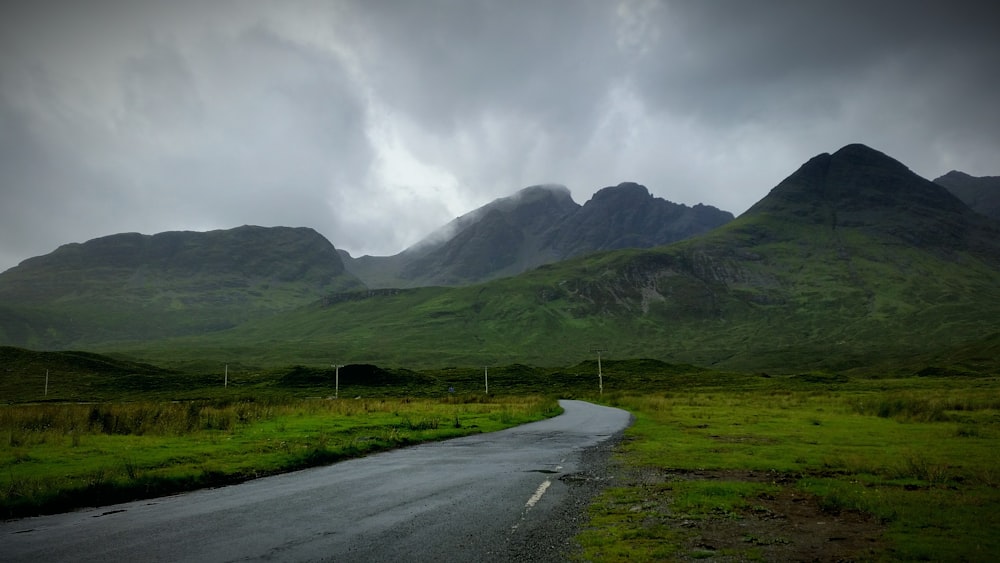 asphalt road and grass field scenery