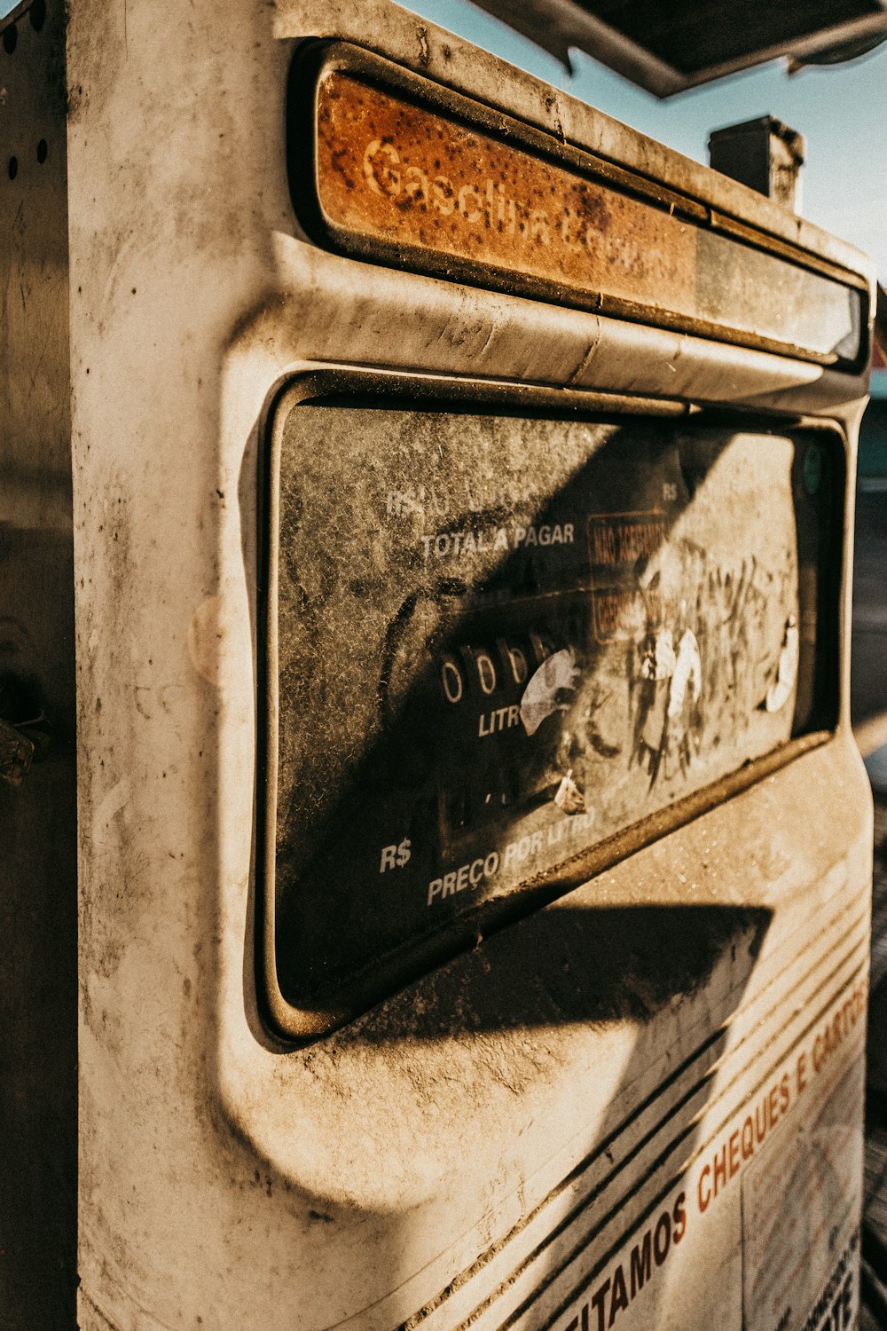 a close up of the front of an old oven