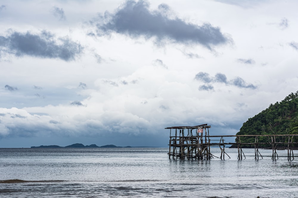 brown wooden dock on beahc