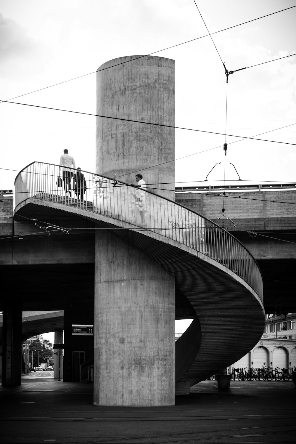 grayscale photography of stairs