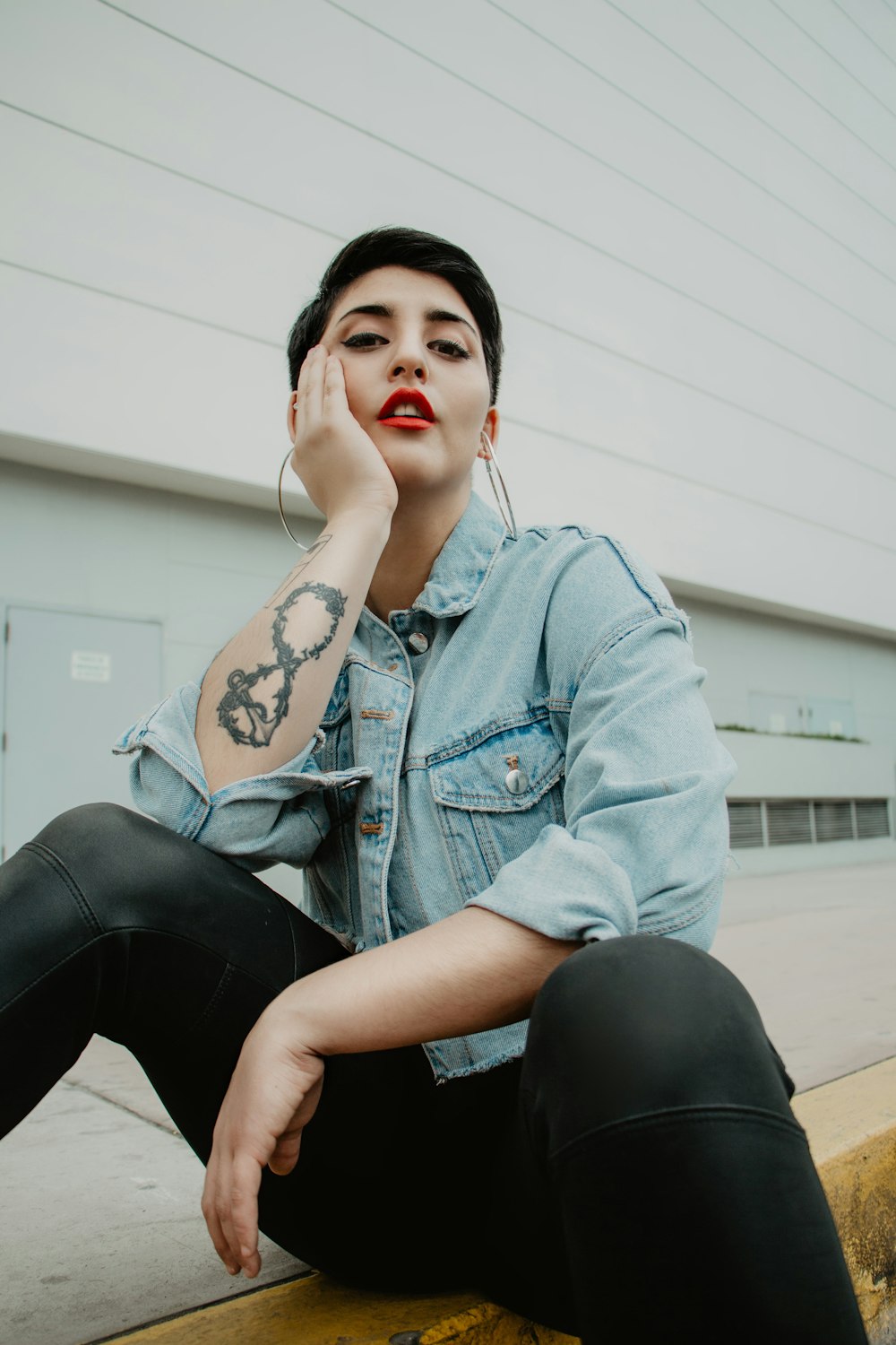 woman wearing denim jacket