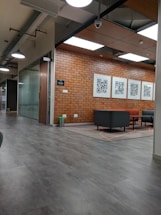 A modern office space showcasing branding elements.