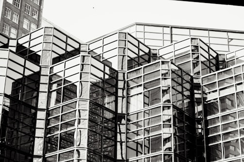 Commercial complex with glass facades built by Baran in an urban setting