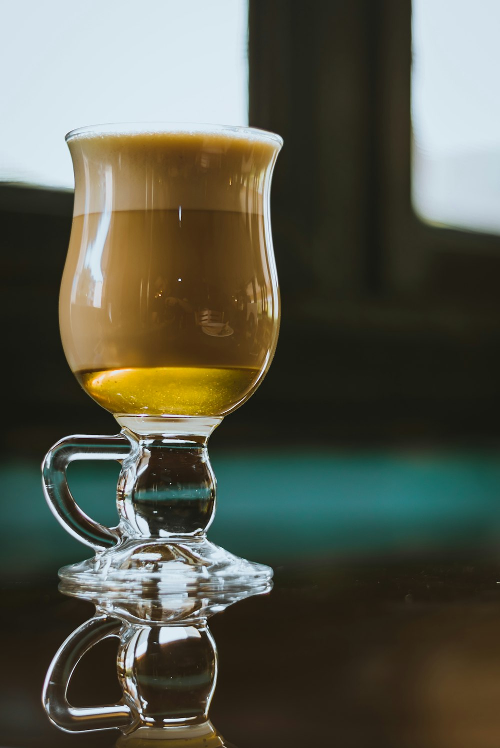 cafe latte on footed glass