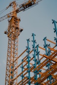 yellow and blue crane tower