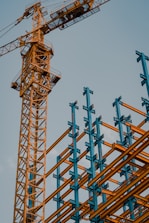 yellow and blue crane tower