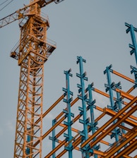 yellow and blue crane tower