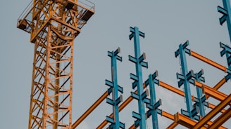 yellow and blue crane tower