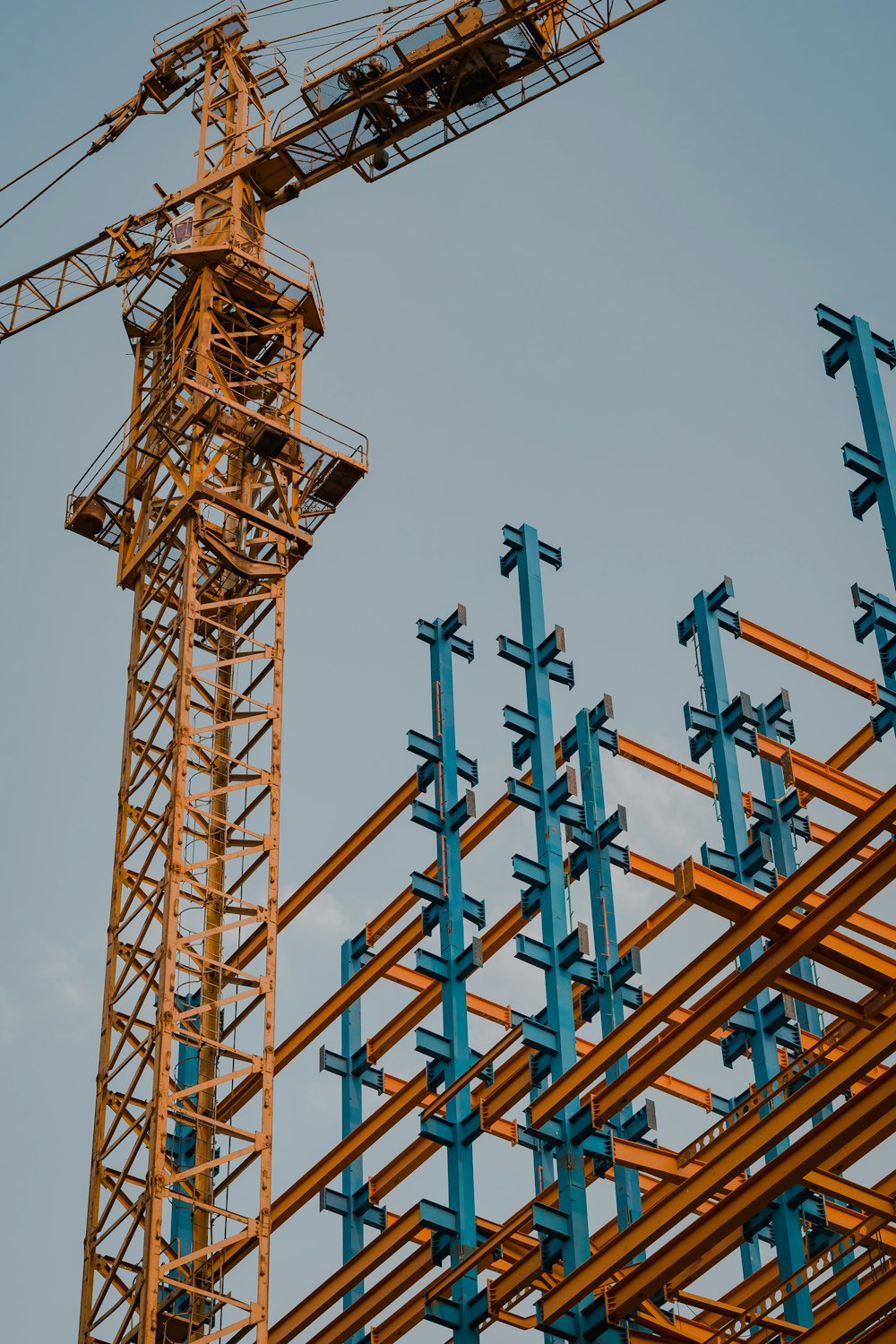 yellow and blue crane tower