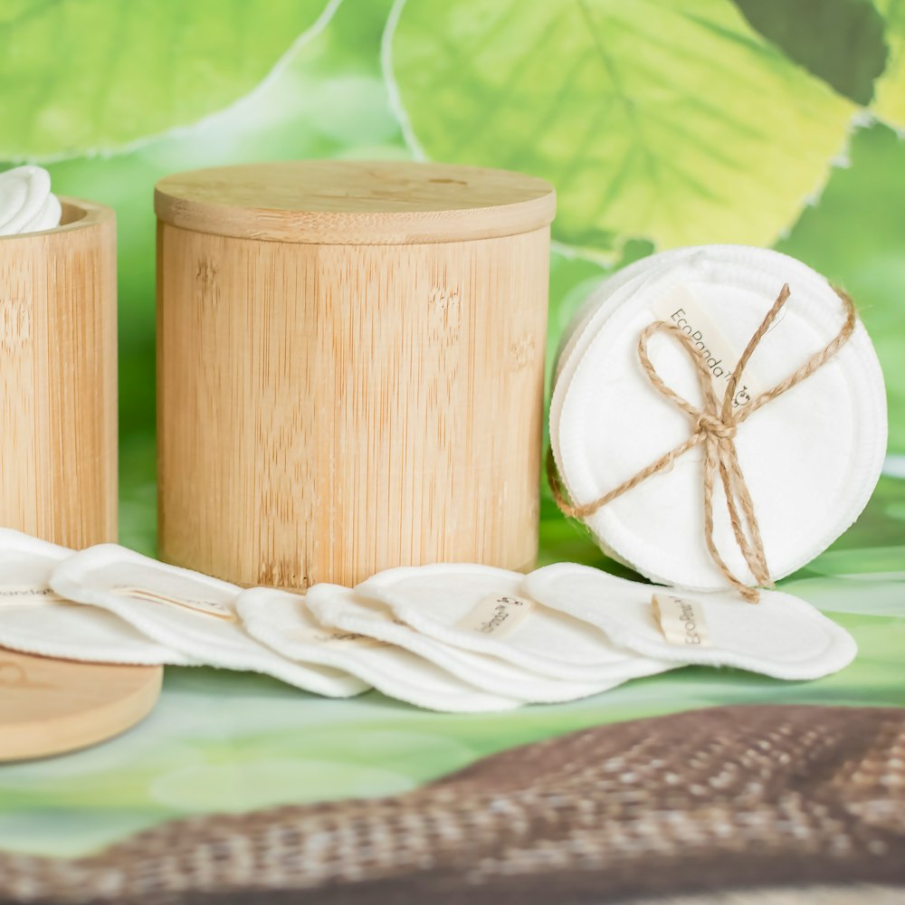 beige bamboo jar with lid