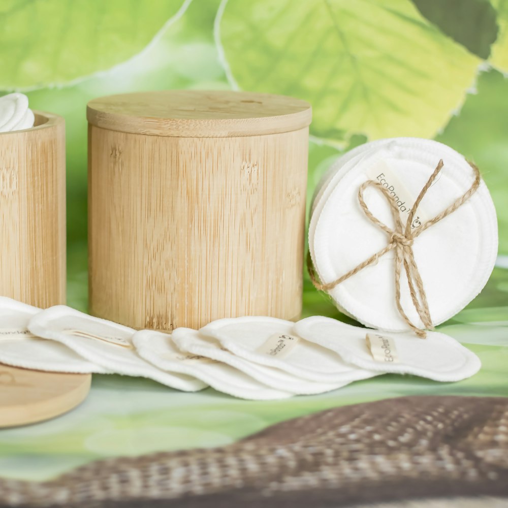 beige bamboo jar with lid