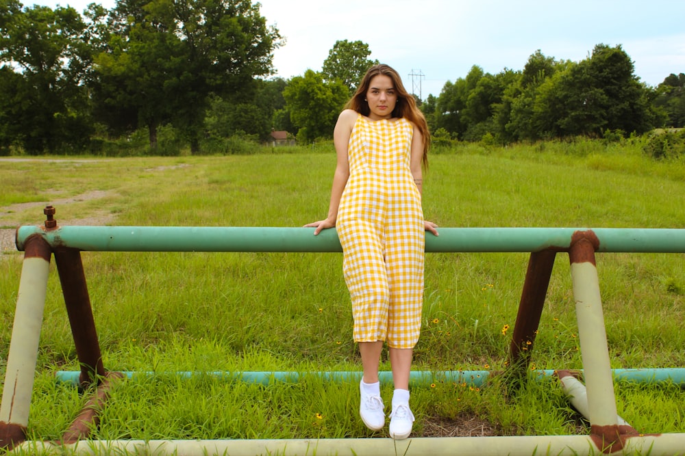 woman wearing yellow dress