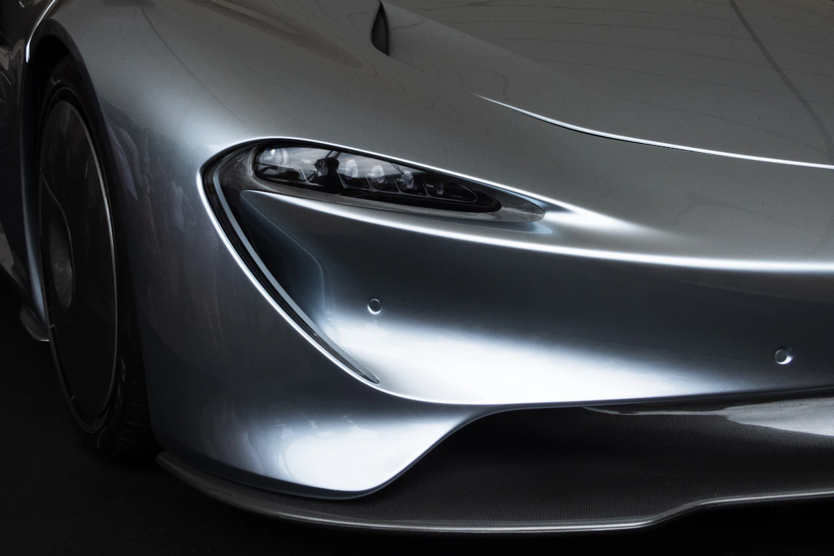 Close-up of a grey car's bodywork