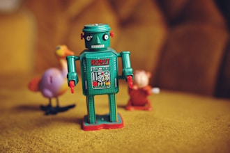 green and multicolored robot figurine