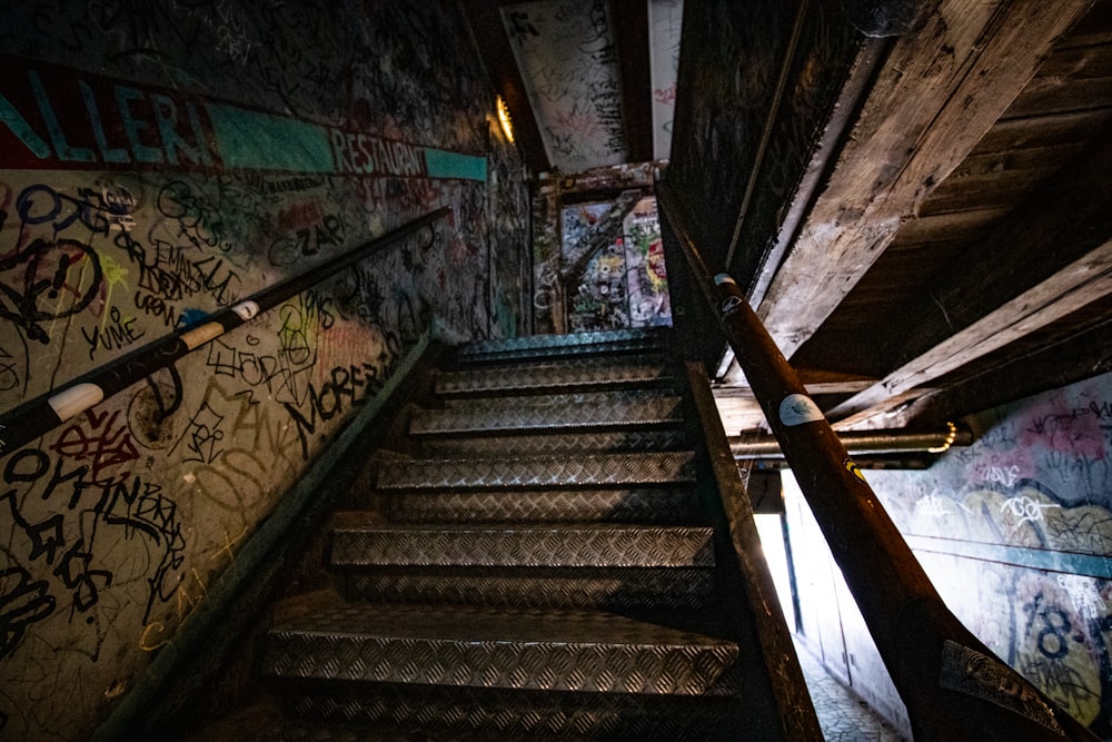 brown metal stair