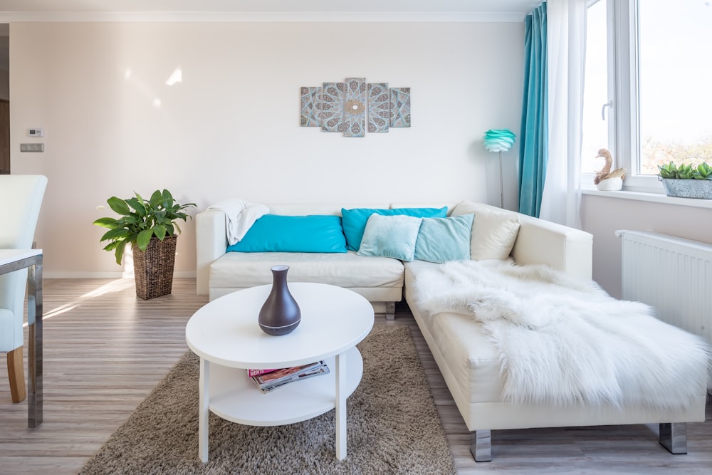 white corner sofa inside living room