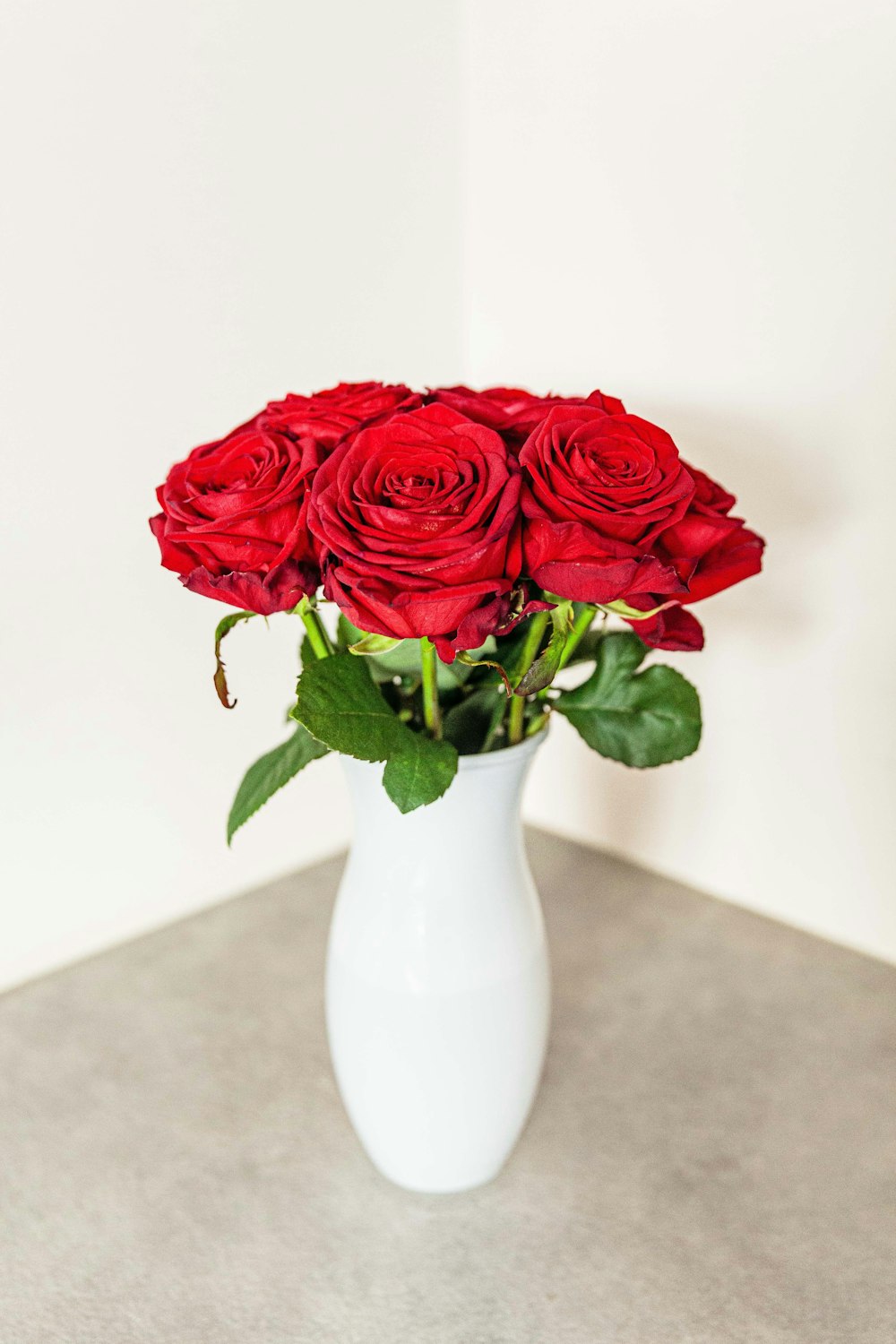 red rose flowers in white vase