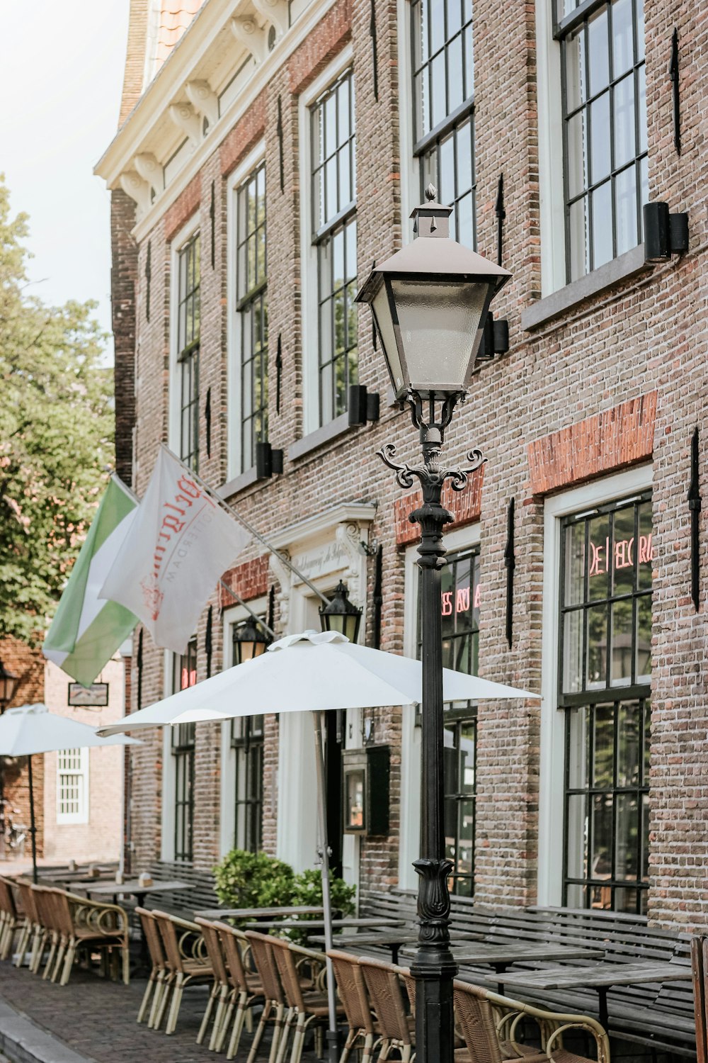 lamp post beside tables