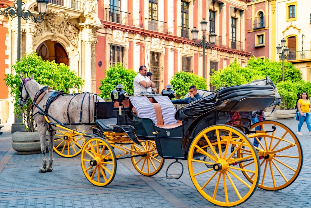 black and yellow horse carriage