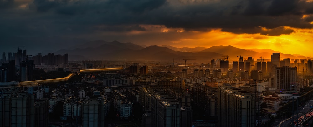 aerial view of buildings during golden hour