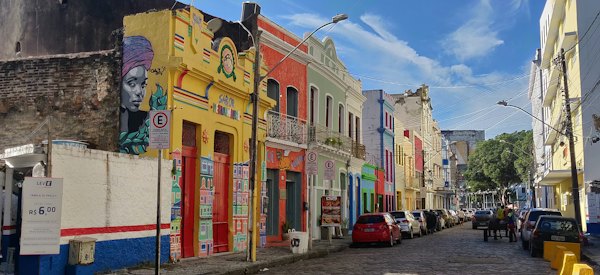 Painted houses on a street in the old centre of Recife — Recife and Olinda, Brazil