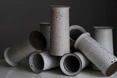 An assortment of uniquely designed clay vases.