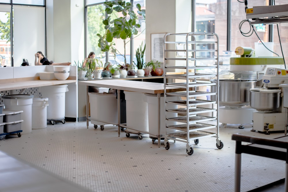 grey metal rolling rack