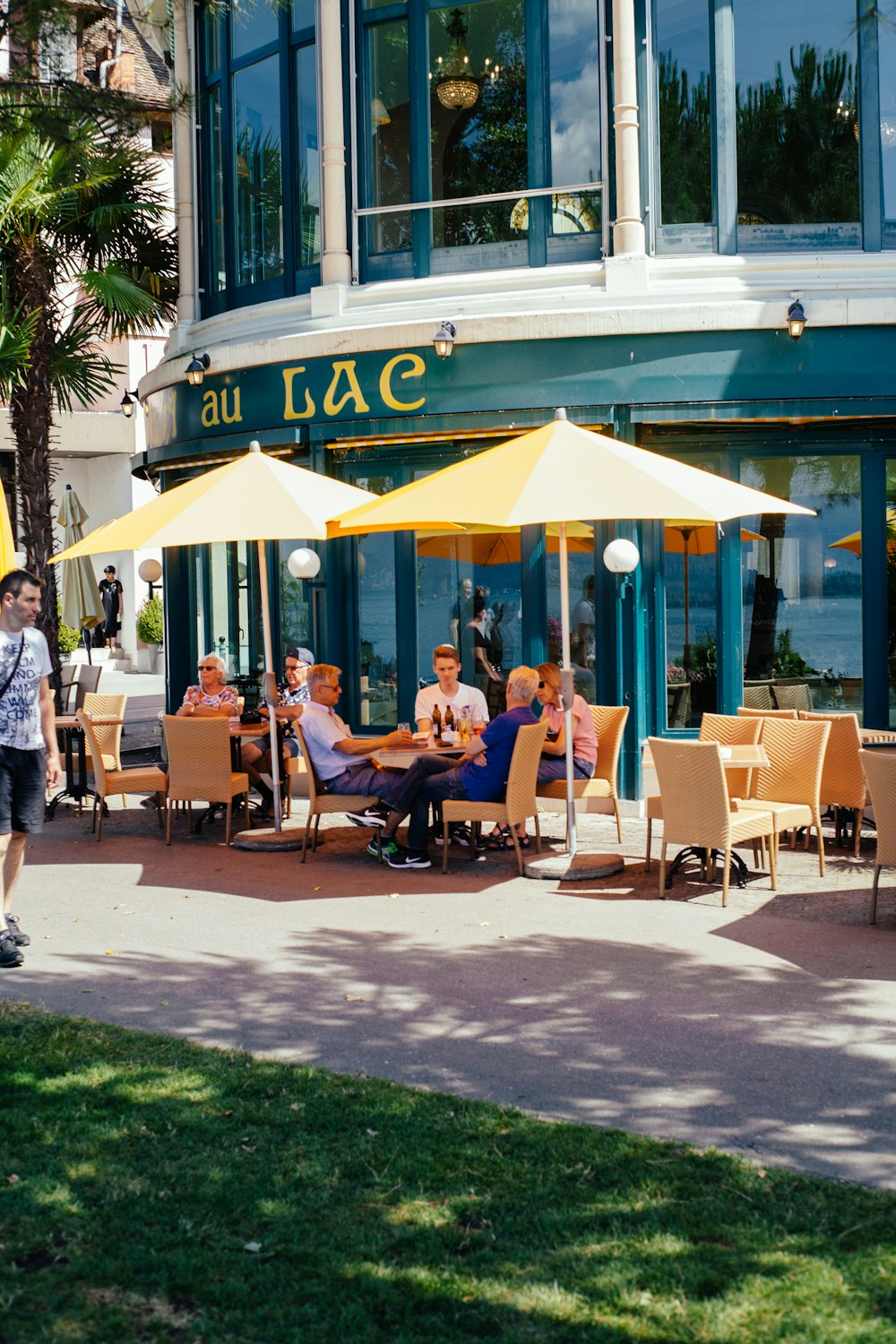 two yellow patio umbrella