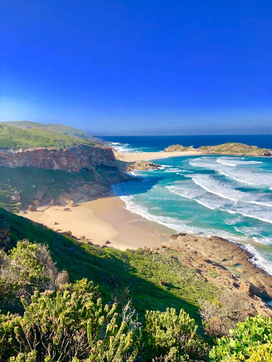 aerial photography of mountain cliff beside seashore during daytime in Robberg Nature Reserve South Africa