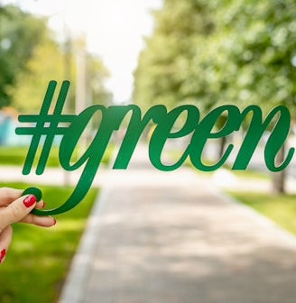 person holding green signage