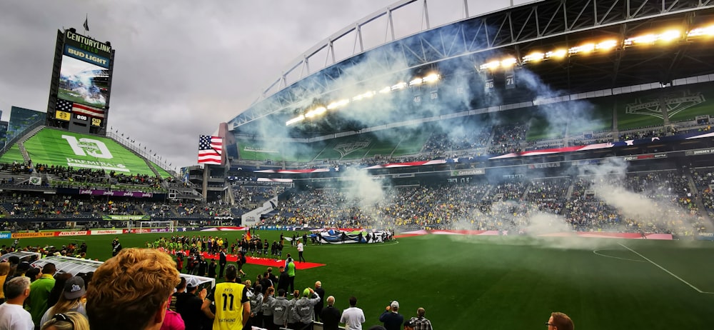 white smoke on football field