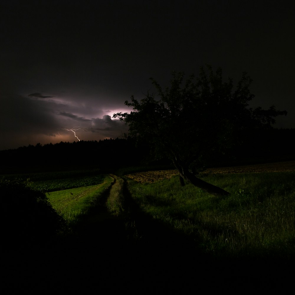 a dark sky with a lightning bolt in the distance