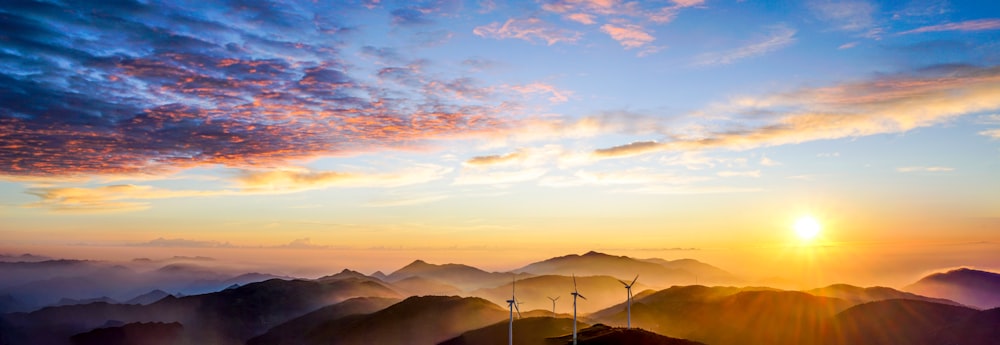 aerial photography of windmills