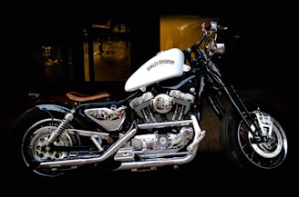 parked black and white motorcycle