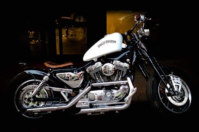 parked black and white motorcycle