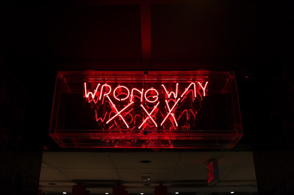 red Wrong Way XXX neon signage