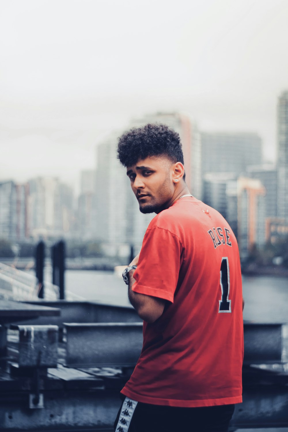 man wearing red shirt