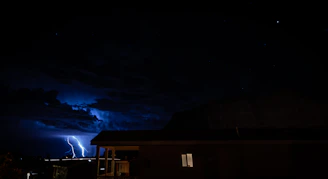 lightning storm at night by home