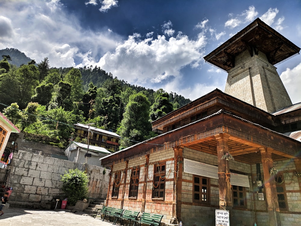 edificio marrone vicino all'albero