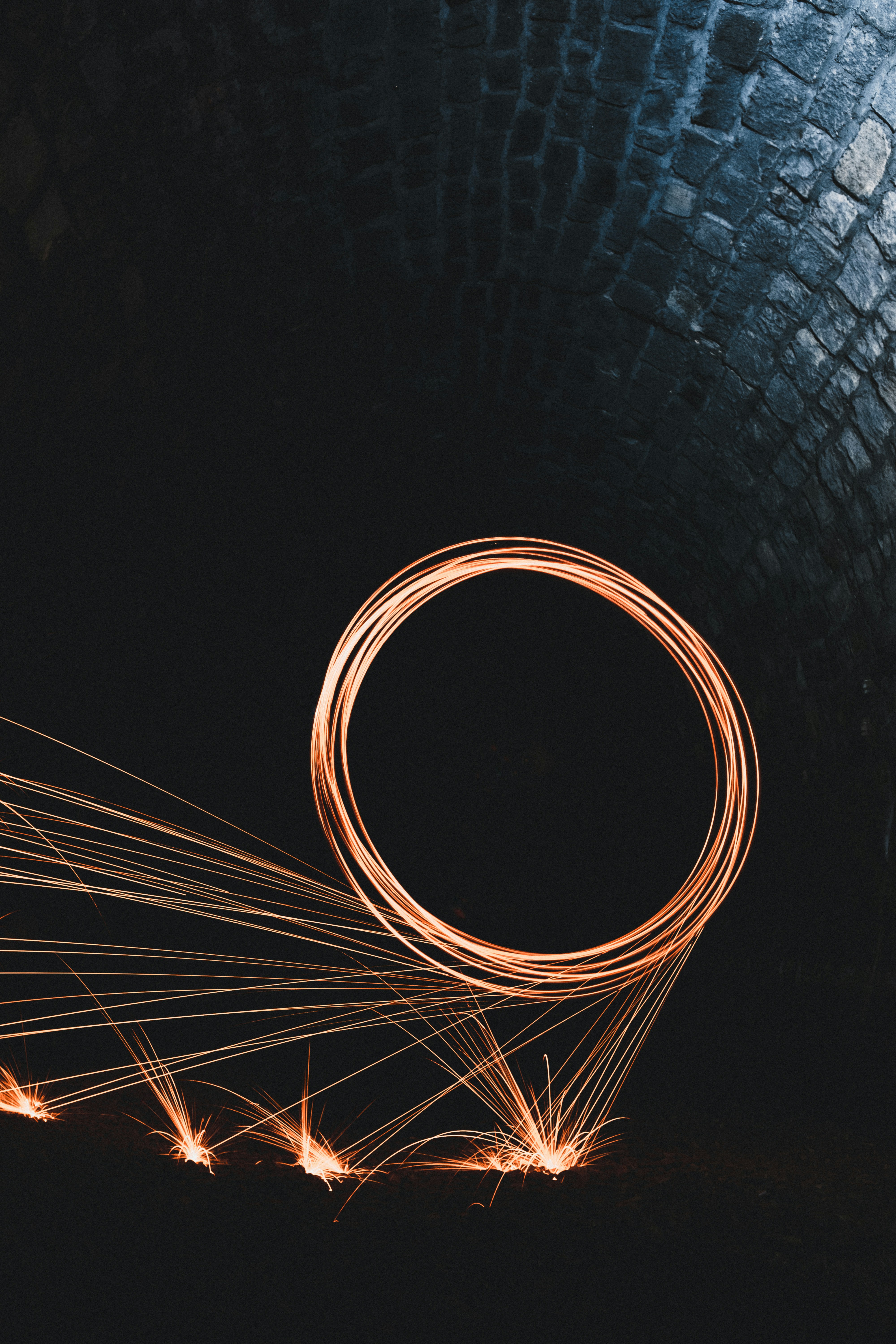 steel wool photography inside tunnel