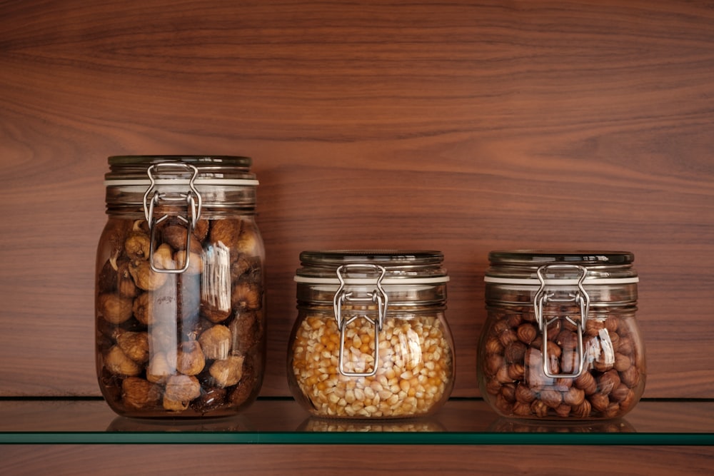 three clear glass jars