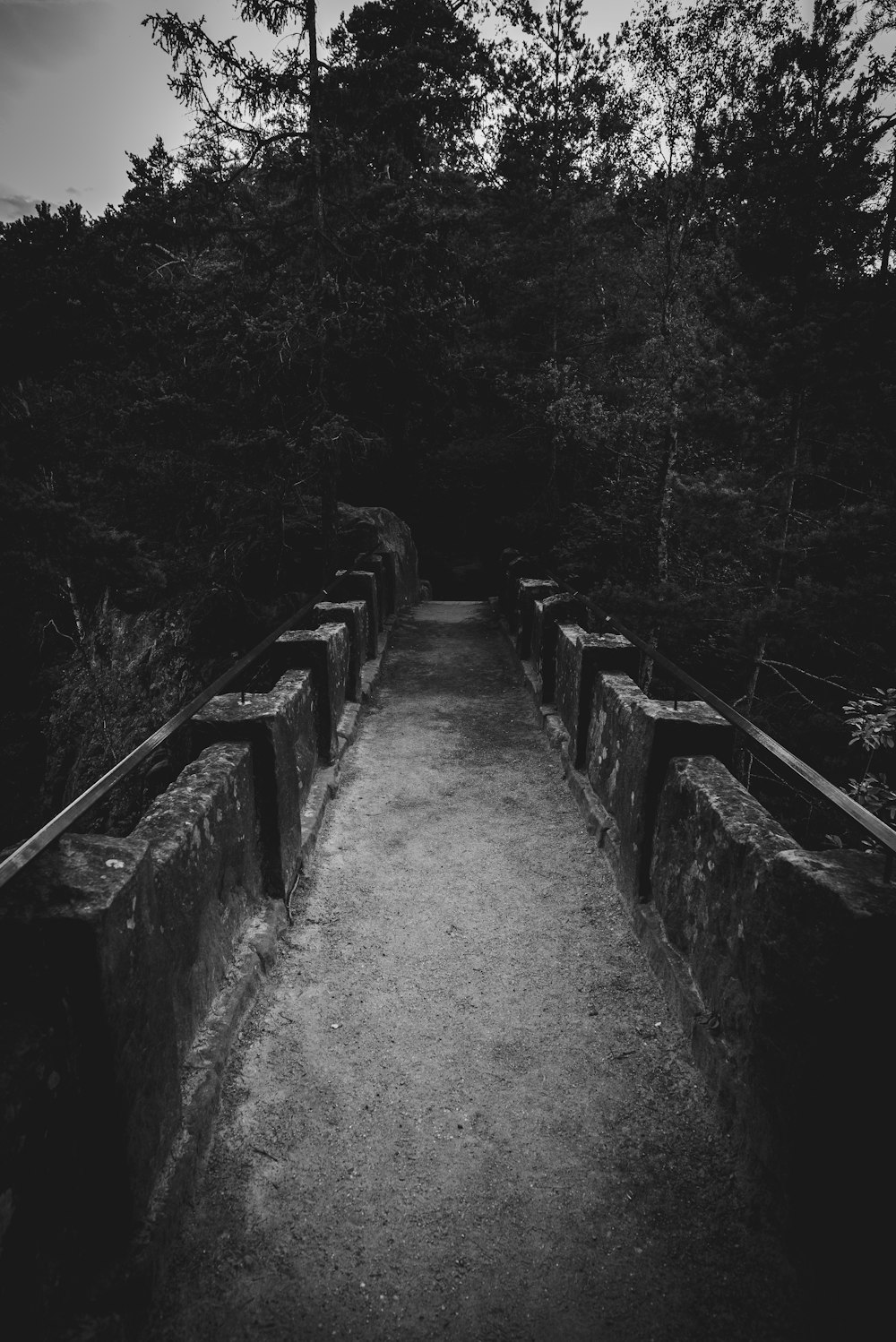 grayscale photography of bridge