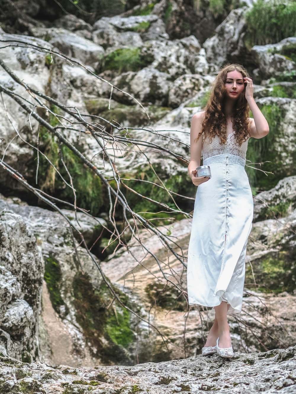 woman walking in forest