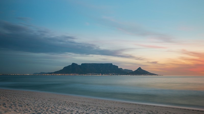 Table Mountain's flat top rising above Cape Town, South Africa