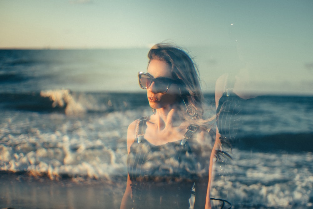 woman wearing black sunglasses