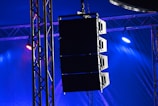 close-up photo of hanging speaker